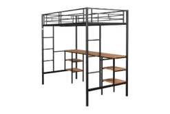 Metal Twin Size Low Loft Bed With Storage Shelf And Table, Black - ModernLuxe -Kids’ Furniture Store GUEST 02f62bd5 b024 446e 8974 db37cbca8f34
