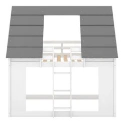 Twin Over Twin Wood House Bunk Bed With Roof And Built-in Ladder, White-ModernLuxe -Kids’ Furniture Store GUEST 04382b61 0b2a 425d 9693 2f2675760aac