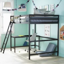 Flash Furniture Riley Loft Bed Frame With Desk, Wooden Bed Frame With Protective Guard Rails & Ladder For Kids And Teens -Kids’ Furniture Store GUEST 04701f97 3ee8 483a aa2f f38638acd013