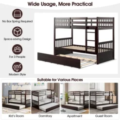 Costway Twin Over Twin Bunk Bed With Twin Trundle Solid Wood Frame Espresso/White -Kids’ Furniture Store GUEST 05e62b0d 9e83 4590 8a1e cfa1c5812d6a