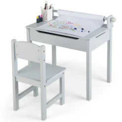 Costway Toddler Craft Table & Chair Set Kids Art Crafts Table WithPaper Roll Holder Grey/White -Kids’ Furniture Store GUEST 06ee0f4a 4d39 4b89 b592 d33d5f1b545d