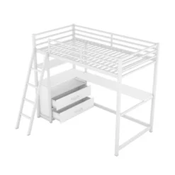 Twin Size Metal Loft Bed With Desk, Shelves And Two Built-in Drawers - ModernLuxe -Kids’ Furniture Store GUEST 098b7020 3611 4615 828b 81b8b85ecfb4