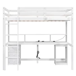 Loft Bed With Multi-Function Storage Table, LED Lights, Bedside Tray And Charging Station, White - ModernLuxe -Kids’ Furniture Store GUEST 0c075bc0 b4b6 4dab bf99 034fe6432e51