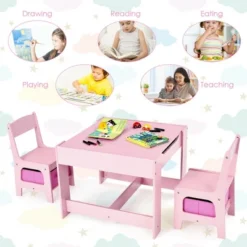 Costway 3 In 1 Wood Activity Table Chair Set W/Storage Box Pink -Kids’ Furniture Store GUEST 0db6516e bb05 4ee9 b38d 6f7ab8a6f273