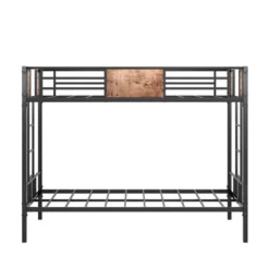 Twin Over Twin Metal Bunk Bed With Ladder And Full-Length Guardrail, Black-ModernLuxe -Kids’ Furniture Store GUEST 11d303e1 4769 4429 af66 2b380238c2ef