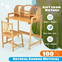 Costway Bamboo Kids Study Desk And Chair Set Height Adjustable Home School W/ Bookshelf -Kids’ Furniture Store GUEST 12ccf7ec 3bb2 4786 94a1 c136720a8437