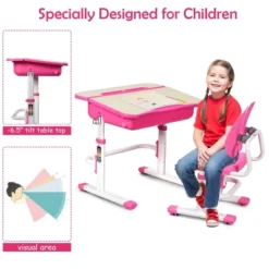 Costway Adjustable Children Study Desk Chair Set W/Winged Backrest Pink 12 Costway Adjustable Children Study Desk Chair Set W/Winged Backrest Pink -Kids’ Furniture Store GUEST 13352c01 b0d5 4b09 8440 c81e168f66c0