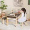 Costway Kids Art Table & Chairs Set Wooden Drawing Desk With Paper Roll Storage Shelf Bins