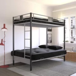 Twin Over Futon Maxence Metal Bunk Bed Silver/Black - Room & Joy -Kids’ Furniture Store GUEST 134bebff c5c1 488e 8a84 6d1155dd076d