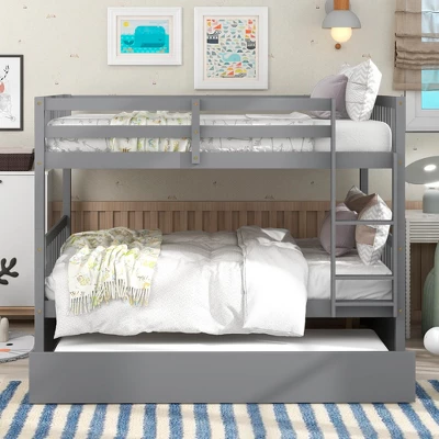 Full Over Full Bunk Bed With Trundle Bed And Ladder-ModernLuxe 2 Full Over Full Bunk Bed With Trundle Bed And Ladder-ModernLuxe - Image 2