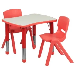 Flash Furniture 21.875"W X 26.625"L Rectangular Plastic Height Adjustable Activity Table Set With 2 Chairs -Kids’ Furniture Store GUEST 1790f57d 47de 4357 b310 ad8017afd599