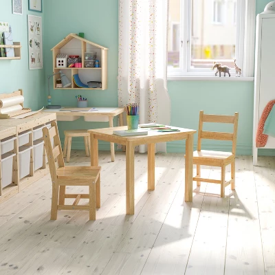 Emma And Oliver Kids 3 Piece Solid Hardwood Table And Chair Set For Playroom, Kitchen 1 Emma And Oliver Kids 3 Piece Solid Hardwood Table And Chair Set For Playroom, Kitchen