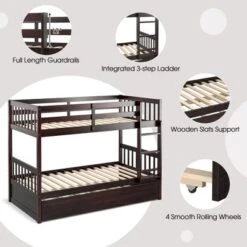 Costway Twin Over Twin Bunk Bed With Twin Trundle Solid Wood Frame Espresso/White -Kids’ Furniture Store GUEST 19d3a859 b5f6 451c 9d39 2f6f71d52485