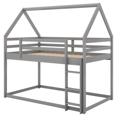 Twin Over Twin House Shaped Bunk Bed With Ladder And Guardrail-ModernLuxe 7 Twin Over Twin House Shaped Bunk Bed With Ladder And Guardrail-ModernLuxe - Image 7