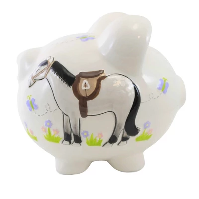 Bank Giddy Up Horse Piggy Bank - One Bank 7.5 Inches - Flowers Insects - 36913 - Ceramic - White 1 Bank Giddy Up Horse Piggy Bank - One Bank 7.5 Inches - Flowers Insects - 36913 - Ceramic - White