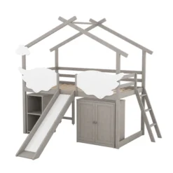 Twin Size House Shape Loft Bed With Wardrobe, Slide And Pullout Desk - ModernLuxe -Kids’ Furniture Store GUEST 1db1c7b6 69b1 47ae a41b 8ffa43fc8cc7