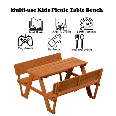 Gardenised Wooden Kids Picnic Table Bench With Backrest, Outdoor Children's Backyard Table, Crafting, Dining, And Playtime Patio Table 3 Gardenised Wooden Kids Picnic Table Bench With Backrest, Outdoor Children's Backyard Table, Crafting, Dining, And Playtime Patio Table - Image 3