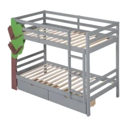 Twin-Over-Twin Bunk Bed With A Tree Decor And Two Storage Drawers-ModernLuxe -Kids’ Furniture Store GUEST 20cfa0a5 7ab5 4816 a662 9fefcaa108ef