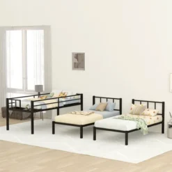Twin Over Twin Metal Triple Bunk Bed With Ladder, Black-ModernLuxe 15 Twin Over Twin Metal Triple Bunk Bed With Ladder, Black-ModernLuxe -Kids’ Furniture Store GUEST 21cb5205 3911 4481 b89f 761f5de37e4e