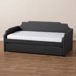 Twin Ally Fabric Upholstered Sofa Daybed With Roll Out Trundle Guest Bed Dark Gray - Baxton Studio -Kids’ Furniture Store GUEST 22564ee2 9cf9 4172 971d c6bef7bab970