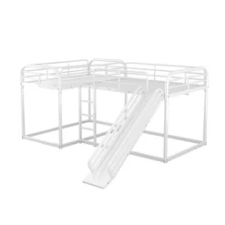 Full And Twin Size L-Shaped Metal Bunk Bed With Slide And Ladder-ModernLuxe -Kids’ Furniture Store GUEST 2324c6e7 51cb 4d6c bf9a c4dabfce5190