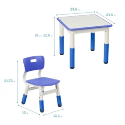 ECR4Kids Square Resin Dry-Erase Adjustable Activity Table With 2 Chairs (3-Piece Set)