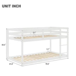 Twin Over Twin Floor Bunk Bed With Ladder And Safety Guardrail-ModernLuxe -Kids’ Furniture Store GUEST 23a2e3b9 f340 4b8a 8e0f 220cdb1f9b2e