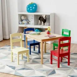 Costway Kids 5 Piece Table Chair Set Pine Wood Multicolor Children Play Room Furniture -Kids’ Furniture Store GUEST 23d1501d 6da0 4d8f 96cc f8a67abf3e61