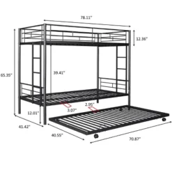 Twin Over Twin Metal Bunk Bed With Trundle Bed And Ladders-ModernLuxe 16 Twin Over Twin Metal Bunk Bed With Trundle Bed And Ladders-ModernLuxe -Kids’ Furniture Store GUEST 251bbb51 57af 4a17 aba0 9224b495a278