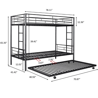 Twin Over Twin Metal Bunk Bed With Trundle Bed And Ladders-ModernLuxe 3 Twin Over Twin Metal Bunk Bed With Trundle Bed And Ladders-ModernLuxe - Image 3
