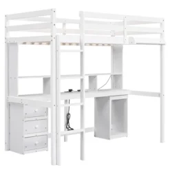 Loft Bed With Multi-Function Storage Table, LED Lights, Bedside Tray And Charging Station, White - ModernLuxe -Kids’ Furniture Store GUEST 26a33b3f 8e8d 468a 95cf 3a07ca52e13c