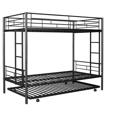 Twin Over Twin Metal Bunk Bed With Trundle Bed And Ladders-ModernLuxe 7 Twin Over Twin Metal Bunk Bed With Trundle Bed And Ladders-ModernLuxe - Image 7