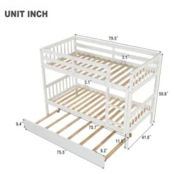Twin Over Twin Wood Bunk Bed With Trundle, Safety Rail And Ladder-ModernLuxe -Kids’ Furniture Store GUEST 294d3ef3 d997 4fb0 af8d 260dd23ebb84