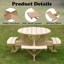 Gardenised Wooden Kids Round Picnic Table Bench, Outdoor Children's Backyard Table, Crafting, Dining, And Playtime Patio Table -Kids’ Furniture Store GUEST 2c0935f9 3882 4be9 8f75 5f1b18537344