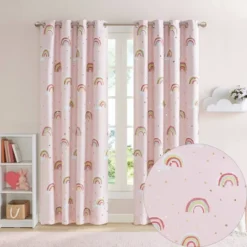 Natalie Rainbow With Metallic Printed Total Blackout Window Panel Pink - Mi Zone -Kids’ Furniture Store GUEST 2c358442 8974 4445 b74c f957db6e460b