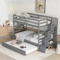 Twin Over Twin Bunk Bed With Trundle, Stairs And Storage Shelves-ModernLuxe -Kids’ Furniture Store GUEST 2c7f167a 1ec0 4637 9663 1ddd4dc4b8da