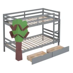 Twin-Over-Twin Bunk Bed With A Tree Decor And Two Storage Drawers-ModernLuxe -Kids’ Furniture Store GUEST 2fd025cd 7d2d 4e0e 9a5d b0fb7936473e