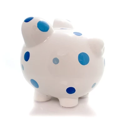 Bank Blue Multi Dot Bank - 1 Bank 7.75 Inches - Polka Piggy Money Saving - 3606Bl - Ceramic - Blue 2 Bank Blue Multi Dot Bank - 1 Bank 7.75 Inches - Polka Piggy Money Saving - 3606Bl - Ceramic - Blue - Image 2
