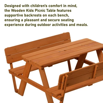 Gardenised Wooden Kids Picnic Table Bench With Backrest, Outdoor Children's Backyard Table, Crafting, Dining, And Playtime Patio Table 6 Gardenised Wooden Kids Picnic Table Bench With Backrest, Outdoor Children's Backyard Table, Crafting, Dining, And Playtime Patio Table - Image 6