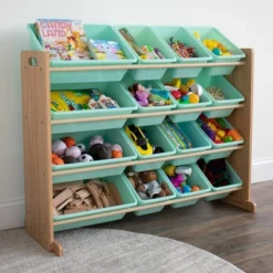 Toy Organizer With 16 Storage Bins Natural/Mint - Humble Crew -Kids’ Furniture Store GUEST 33742ddc 3da9 4bde 96ed f83db271ac0c