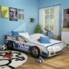 Twin Quessa Police Car Bed With Led Headlight Chair Black/White - HOMES: Inside + Out
