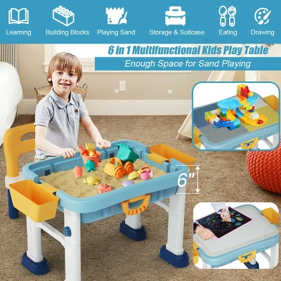 Costway 6 In 1 Kids Activity Table Set W/ Chair Toddler Luggage Building Block Table 1 Costway 6 In 1 Kids Activity Table Set W/ Chair Toddler Luggage Building Block Table