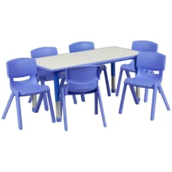 Emma And Oliver 23.625"W X 47.25"L Rectangular Plastic Height Adjustable Activity Table Set With 6 Chairs 26 Emma And Oliver 23.625"W X 47.25"L Rectangular Plastic Height Adjustable Activity Table Set With 6 Chairs -Kids’ Furniture Store GUEST 36dddfc5 83fc 49ff a5f5 3bd9cf55b030