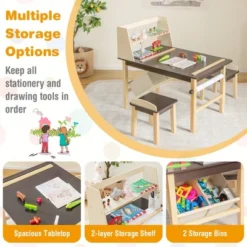 Costway Kids Art Table & Chairs Set Wooden Drawing Desk With Paper Roll Storage Shelf Bins -Kids’ Furniture Store GUEST 36e28d7a 74e6 4a62 82ac fa2cc1677b65