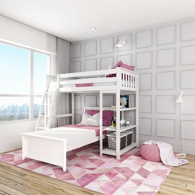 Max & Lily L-Shaped Twin Over Twin Bunk Bed With Bookcase 1 Max & Lily L-Shaped Twin Over Twin Bunk Bed With Bookcase