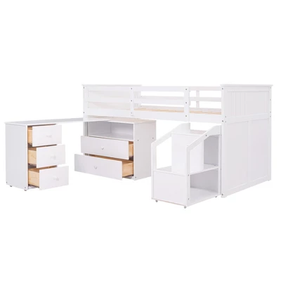 Twin Size Low Loft Bed With Storage Steps And Portable Desk-ModernLuxe 6 Twin Size Low Loft Bed With Storage Steps And Portable Desk-ModernLuxe - Image 6