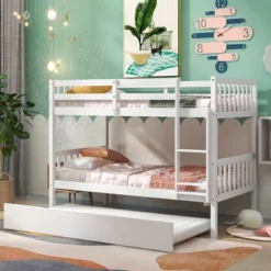 Twin Over Twin Wood Bunk Bed With Trundle, Safety Rail And Ladder-ModernLuxe -Kids’ Furniture Store GUEST 3aa567b6 439d 4640 88b2 a0282a6ec70d
