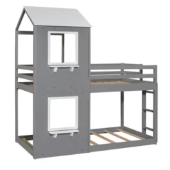 Twin Over Twin Wood Bunk Bed With Roof, Window, Guardrail, And Ladder-ModernLuxe -Kids’ Furniture Store GUEST 3ada6ebb 6700 4d7d 8d39 b0d754d3d15c