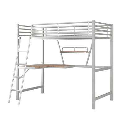 Twin Size Loft Metal Bed With Desk And Shelves - ModernLuxe 4 Twin Size Loft Metal Bed With Desk And Shelves - ModernLuxe - Image 4