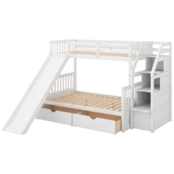 Twin Over Full Bunk Bed With Drawers,Storage Staircase And Slide-ModernLuxe 14 Twin Over Full Bunk Bed With Drawers,Storage Staircase And Slide-ModernLuxe -Kids’ Furniture Store GUEST 413080b6 6844 4e94 b3bb fc5d7fac0da7